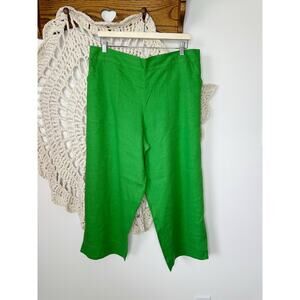 FLAX Vibrant Green Linen Cropped Capri Wide Leg Pants Size Large
